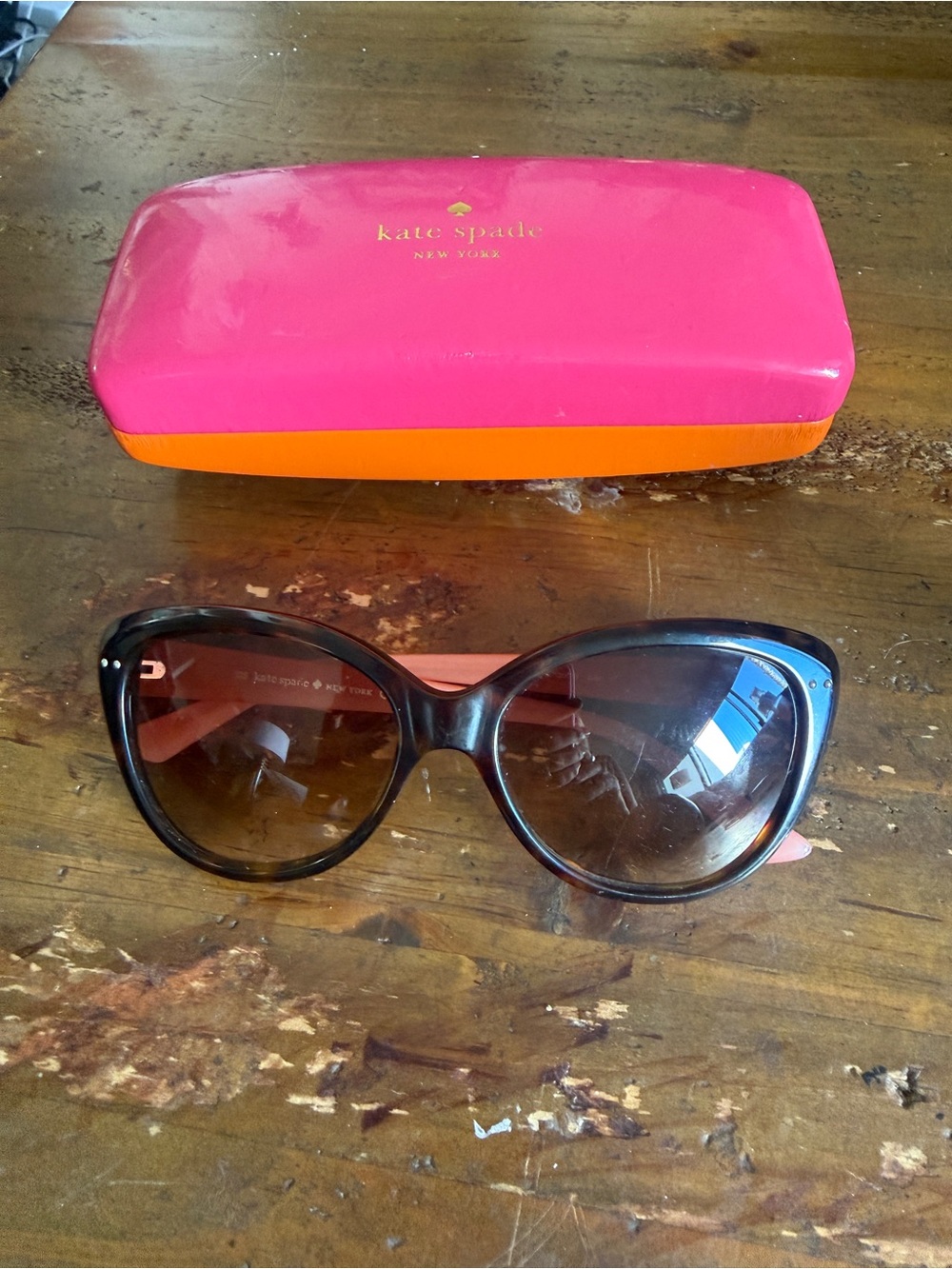 Auth Kate Spade Tortoise Cat Eye Sunglasses Brown Gradient Lenses w/ Hard Case